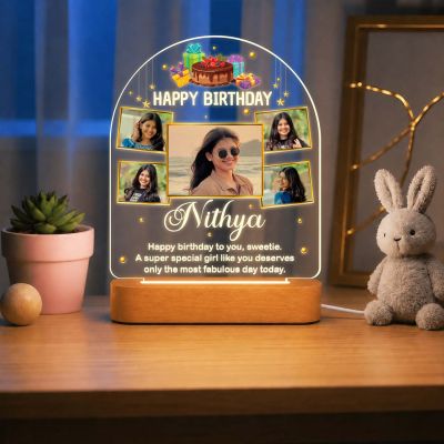Personalized Birthday Photo Night Lamp for Girls & Women Decorative Bedside Table Light, Unique Birthday Gift for Wife, Girlfriend, Sister & Daughter